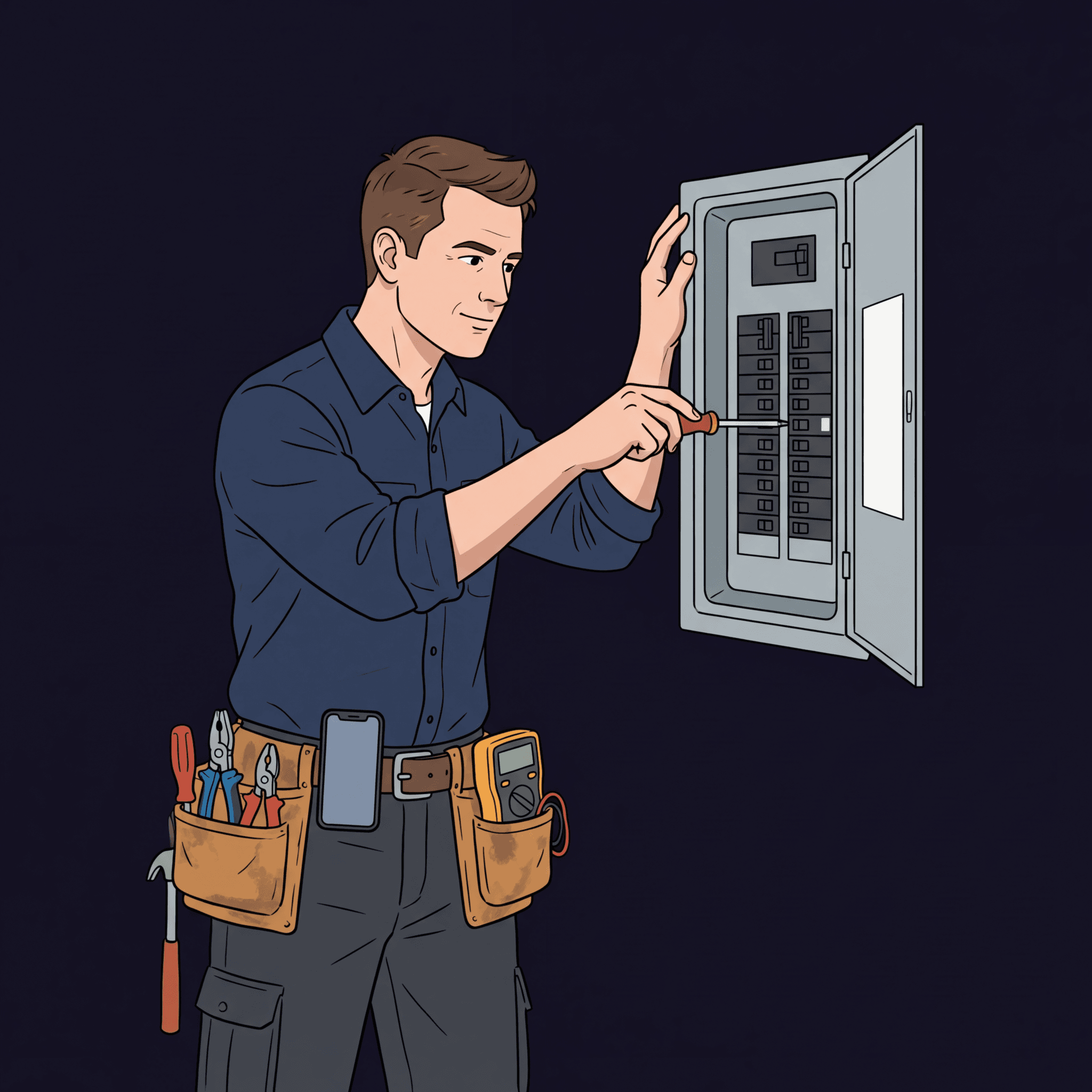 Electrician working on breaker panel