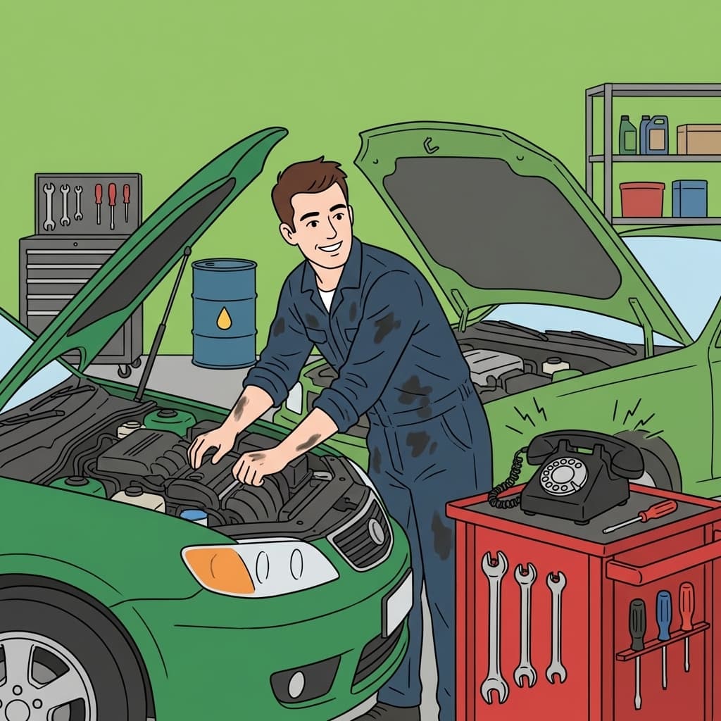 Mechanic working on car engine