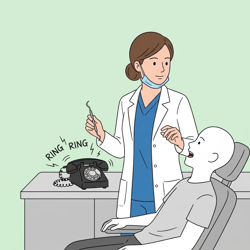 Dentist with patient while phone rings - KaiCalls answers so you can focus on care